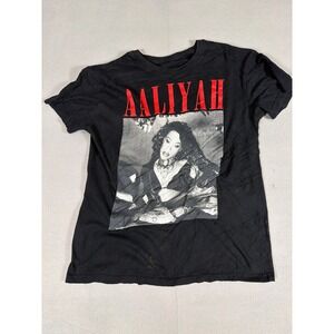 Aaliyah Graphic T-Shirt Black Red Portrait Peace Love R&B Tee Mens Small